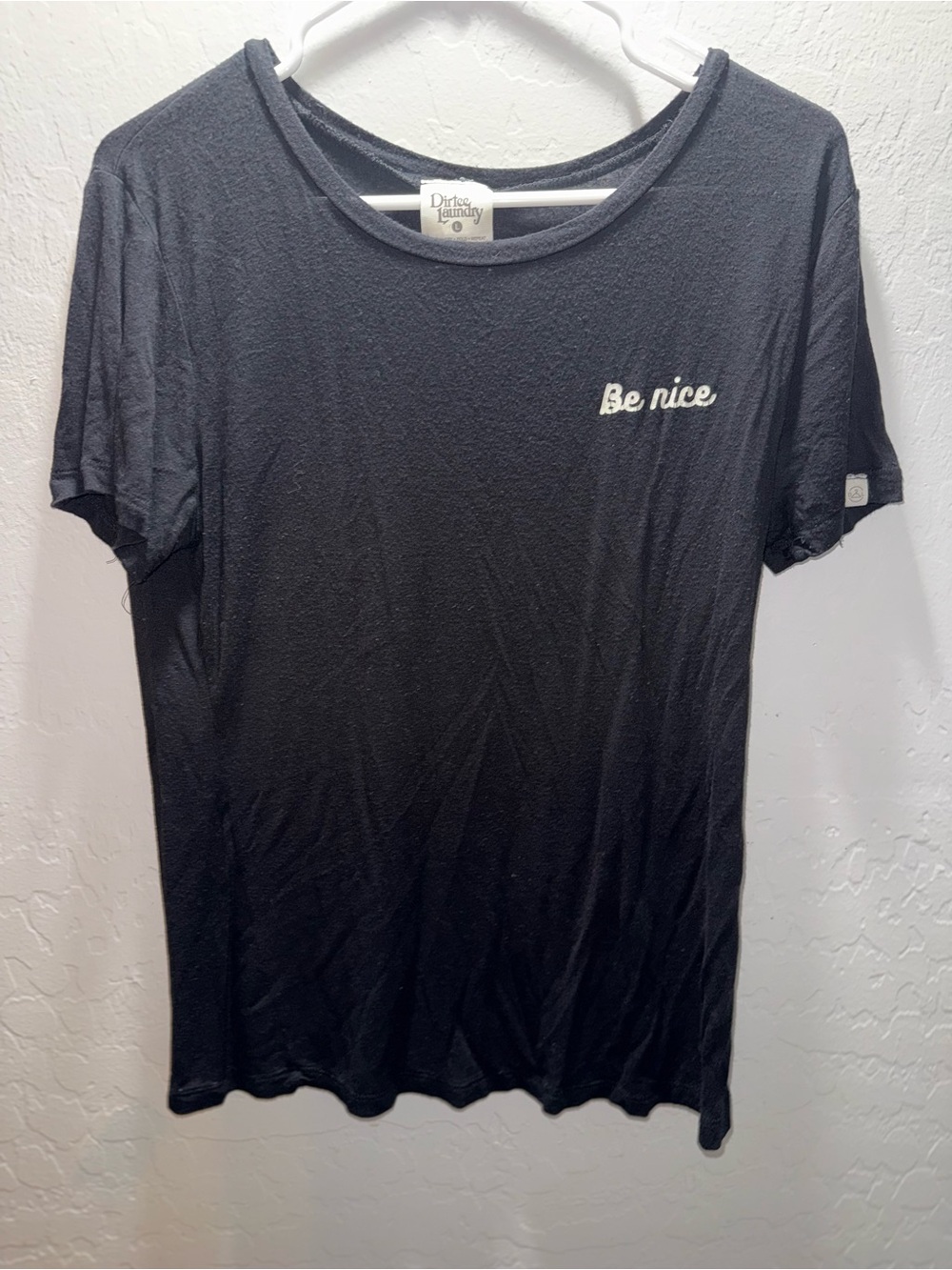 Dirty Laundry Black Graphic Tee with White 'Be' Accent